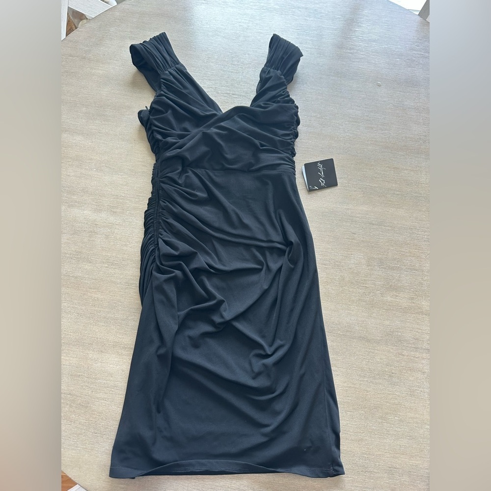 White House Black Market Black Ruched Mini Dress - Picture 5 of 6